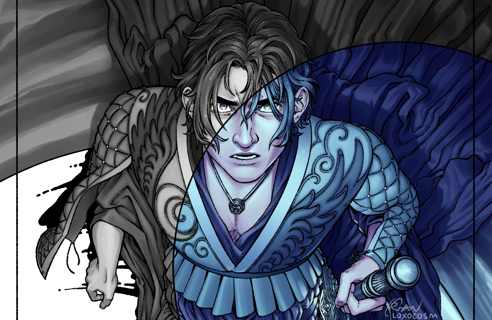 A close up focused on Noctis' expression.