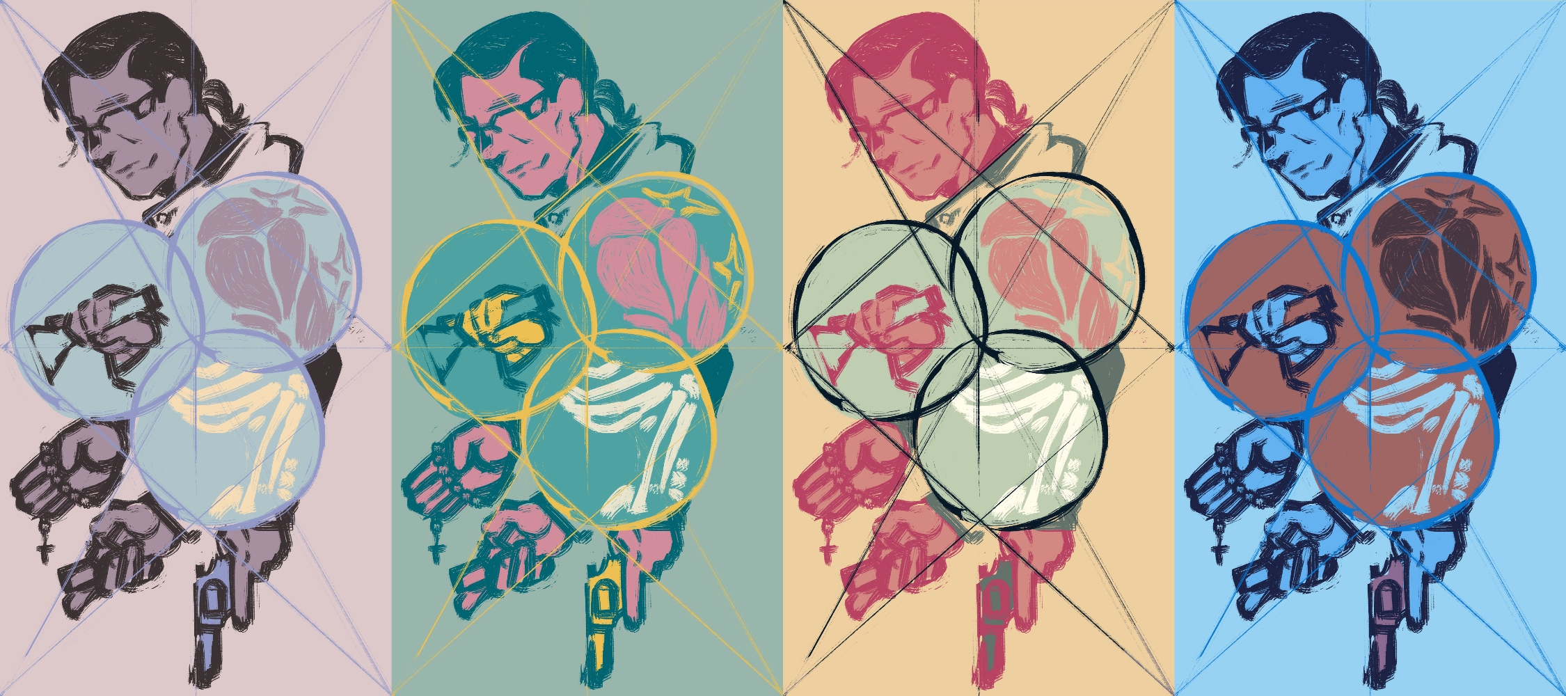 The sketch with different color palettes.