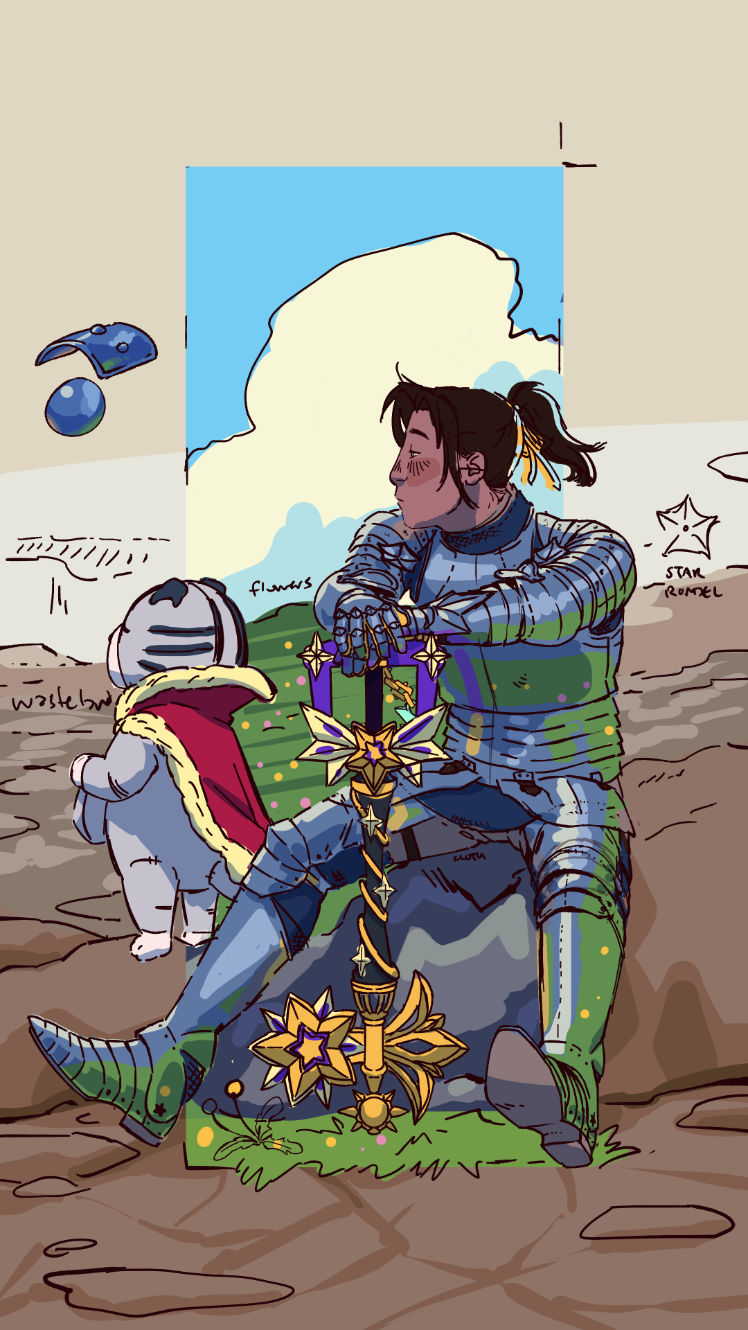 A sketch and color exploration where the wasteland's sky is bright instead of dark.